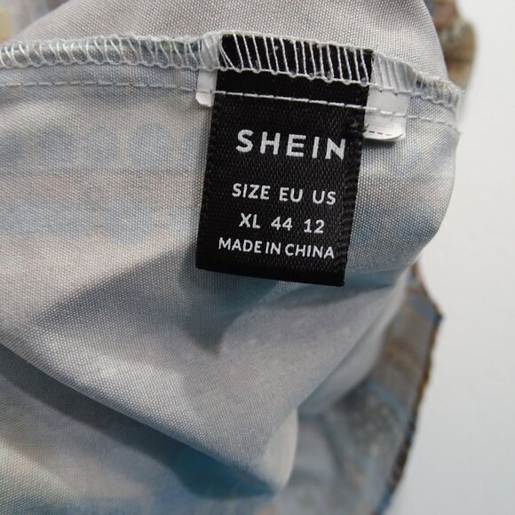 Shein Brown Blue Cold Shoulder Blouse Abstract Dot Print Top Women Size XL 12 - Picture 4 of 7